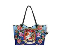 ED HARDY Women’s Dead Alive Rose Tote Shoulder Bag with Adjustable Crossbody Strap, Large Graphic Handbag, 17 x 10 in (Midnight Stallion Bloom)