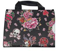 ED HARDY Women’s Tattoo Print Crossbody Bag - Floral Skull Graphic Shoulder Bag with Adjustable Strap, Black Pink Floral, One Size, Classic