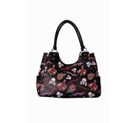 ED HARDY Women’s Tote Bag with Skull, Rose & Heart Tattoo Print, Top Handle Shoulder Bag (Black & Red)