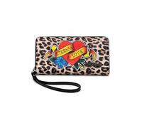 ED HARDY Women’s Zip Around Wallet Wristlet with Floral Tattoo Graphic, With Wrist Strap, Leopard Eternal Love, Luxury