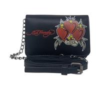 ED HARDY Women's Micro Crossbody Bag, Black W/ Hearts, One Size, Classic