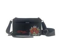 ED HARDY Women's Multicompartment Wallet with Wrist Strap and Crossbody Strap, Black W/ Hearts, One Size
