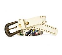 ED HARDY Women's Panther & Flower Print Studded Embellished Narrow Metal Buckle Adjustable Ladies Fashion Belt