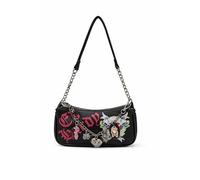 ED HARDY Women's Shoulder Bag, Tattoo Graphic Handbag with Chain Strap and Charms, Black, Midnight Rebel Flame