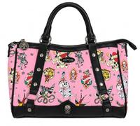 ED HARDY Women's Tattoo Flash Satchel Bag, Pink Tattoo Flash | Skull Zipper Pull, Studded Straps, Tattoo Art Print, Top Handle & Zip Close, Black Trim Accents