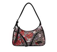 ED HARDY Women's Tattoo Love Shoulder Bag, Wild Love Black | Skull & Floral Print, Chain Detail, Zip Closure, 10 x 6 in, Animal Print