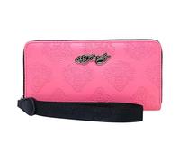 ED HARDY Women's Zip Around Wallet with Wrist Strap, Pink Deboss, Classic