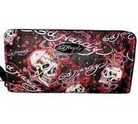 ED HARDY Wristlet Ziparound Wallet Black Rhinestones Skull Tattoo Y2K