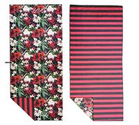 Ed Hicks Extra Large Microfibre Beach Towel - 2 Towels in 1:- Double Sided⭆ Tropical Flowers and Stripes- XXL 200 x 90cm- Sand Free, Lightweight, Compact, Quick Dry, Anti-Bacterial - Storage Bag