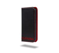 Ed Hicks iPhone 15 Pro Ultra-Slim Real Leather Flip Phone Case | Biodegradable Phone Holder | Magsafe - RFID Blocking Card Slot - Vintage Black and Red