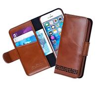 Ed Hicks iPhone SE (2020/2022) Wallet Case- also fits iPhone 7 and iPhone 8 - Genuine Leather- Quad Protection System- RFID Blocking- Kickstand- Many Unique Features- Vintage Brown with Black Details