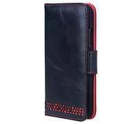 Ed Hicks iPhone XR Vintage Black Real Leather Wallet Case with Red Detailing - Premium Genuine Leather - Stand Function - Built in RFID Protection - Avoids Card Corruption | Re-Purposeable Packaging