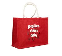 ED Jute Shopping Bag Hessian Eco Reusable Gift Tote Lunch Handbag H33xW40 - Positive Vibes Only