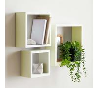 ED ltd. Set of 3 Cube Wall Shelves 24/27 / 30cm Ivory Cream Square Box Floating Shelf for Living Room Bedroom Office Kitchen Decorative Display No Wall Fixings Included