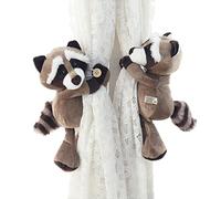 ED-Lumos 2Pcs Raccoons Curtains Tiebacks Animals Stuffed Cartoon Curtain Rings with Elastic Button for Kids Bedroom Decoration
