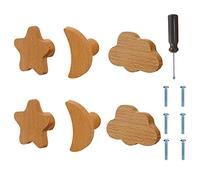 ED-Lumos 6Pcs Cabinet Pulls Knobs Door Cupboard Drawer Handles with Screws for Home Kitchen Bedroom Wardrobe Moon Star Cloud Design Wood Design