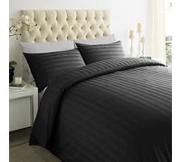 ED Luxury 250 Thread Count 100% Cotton Sateen Stripe Duvet Bed Cover with Housewife Pillowcases | 250 TC Hotel Striped Bedding (Single/Black)