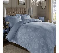 ED Luxury 600 Thread Count Jacquard Duvet Cover 3 Piece Set | Super Soft Cotton Rich & Warm Bedding | Damask Pattern Quilt Cover (Super King, Blue Ornamental)