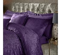 ED Luxury Crushed Velvet Duvet Quilt Cover Bedding Linen Set With Housewife Pillowcases Ultra Soft Duvet Cover Set [Super King, Purple]