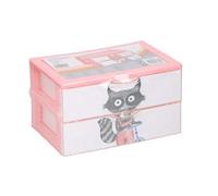 ED Plastic Storage Unit 2-Drawer Mini Cartoon Desktop Tower Plastic Unit Organiser Tidy 2-Tier Small Parts Stationary Crafts Desk Table Office Kids School Nursery (2 Drawer, Peach - Racoon)