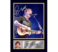 Ed Sheeran Live Concert Printed Signed Poster Print - Autograph Style Singer Wall Art - Pop Music Memorabilia Collectible Photo, A4 Poster + Black Frame
