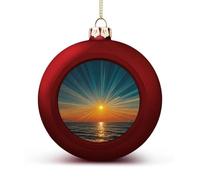 Ed with Sun Rays Christmas Tree Ornaments 1.6 Inch Shatterproof Pc Plastic Balls with Lanyard Baubles Hanging Christmas Ball Ornaments for Xmas Tree Holiday Party Wedding Home Decorations-red