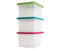 EDA - Set of 3 Storage Boxes 55 L Funny Box - With Lids - Nesting and Stackable - 67.5 x 44 x H.31 cm - Transparent
