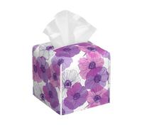Edafol Purple Anemone Flowers Floral Tissue Box Cover Square PU Leather Waterproof Tissue Box Holder for Car Bathroom Bedroom Office Tabletop Decor
