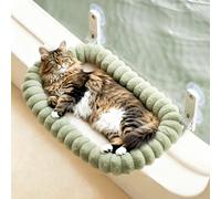 EDAGNY Stylish Cat Window Bed Hammock for Indoor Cats Foldable with Reversible Cover - 58x30cm Plush Cat Window Perch Sturdy with 4 Strong Suction Cups Up to 18kg (Green, L)