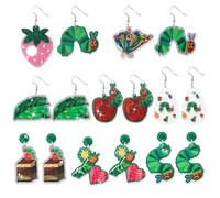 EDaozkend Hungry Caterpillar Drop Earrings - 8 Pairs Summer Cute Caterpillar Butterfly Sparkling Glitter Acrylic Drop Dangle Earrings, Funny Insect Ear Jewelry for Girls Women Teacher Aesthetic Gifts