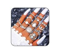Edary 14pcs Vintage Sun Rings Floral Carved Joint Knuckle Rings Set Crystal Stackable Rings Jewelry for Women and Girls