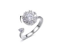 Edary Anxiety Rings Silver Crystal Band Ring Wedding Cubic Zirconia Adjustable Open Fidget Ring Minimalist Gift Jewelry for Women and Girls