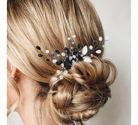 Edary Black Bride Wedding Hair Comb Crystal Headpiece Retro Bead Wedding Side Comb Leaf Bridal Hair Accessories for Women and Girls