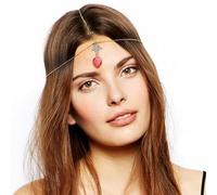 Edary Bridal Boho Gemstone Head Chain Gold Crystal Headpiece Prom Festival Forehead Chain Wedding Hair Accessories Party Belly Dance Head Jewelry for Women and Girls