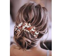 Edary Bride Wedding Hair Comb Red Crystal Headpiece Pearl Wedding Side Comb Leaf Bridal Hair Accessories for Women and Girls