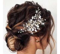 Edary Silver Bride Wedding Hair Vine Pearl Bridal Hair Piece Rhinestone Hair Accessories Leaf Headpieces Jewelry for Women and Girls
