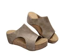 EDAT Lumi Cork Wedges & Platform Slides, Women's Thick Sole Comfy Wedge Non-slip Summer Sandals(Beige,5)