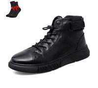 EDAT Men's Classic Italian High Top Leather Boots, High-Top Waterproof Non-slip Chukka Boots with Side Zipper(8.5 UK)