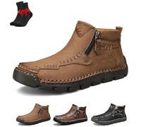 EDAT Stepthetop Motorcycle Boots, Step the Top Hand-Stitched Leather Boots-Wide Toe, Anti-Slip for Work, Hiking(Khaki,10 UK)