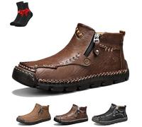 EDAT Stepthetop Motorcycle Boots, Step the Top Hand-Stitched Leather Boots-Wide Toe, Anti-Slip for Work, Hiking(Brown,9 UK)