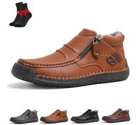 EDAT The First Young Shoes Men, Thefirstyoung Leather Boots, Leather Slip-On Boots Travel & Outdoor, Outdoor Casual Shoes(Light Brown(Plush lining),10.5 UK)