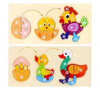 EDATOFLY Wooden Animal Jigsaw Puzzles for Toddlers, Toddler Jigsaw Puzzles 2-3 Years Old Wooden Puzzles for Toddlers Educational and Learning Montessori Toys for Boys Girls (Chicken, Duck)