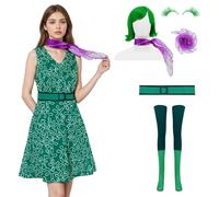 EDAUWAE Joy Costume Women Inside Disgust Costume Out 2 Cosplay Dress Halloween Yellow Green Dance Running Activewear Dress 3XL
