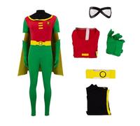 EDAUWAE Robin Costume Men Deluxe Jumpsuit Cloak Superhero Halloween Cosplay Bodysuit with Gloves Belt Eye Mask Full Set 3XL