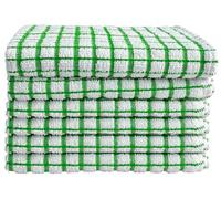 EDB 6 x Mono Check Terry Tea Towels Made From 100% Egyptian Cotton, Large Size 46 cm x 65 cm, Super Soft Dish Cloths, Wonder Dry Kitchen Towel for Dish Cleaning and Drying (Green)