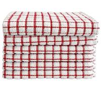 EDB 6 x Mono Check Terry Tea Towels Made From 100% Egyptian Cotton, Large Size 46 cm x 65 cm, Super Soft Dish Cloths, Wonder Dry Kitchen Towel for Dish Cleaning and Drying (Red)