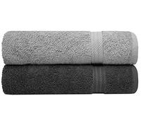 EDB Pack Of 2 Bath Sheet 100% Egyptian Cotton Size 75x150cm Thick Absorbent Luxury Bath Sheet 500GSM (Silver + Charcoal Grey)