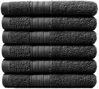 EDB Set of 6 Pack Guest Towels 100% Egyptian Cotton Quick Dry Highly Absorbent 600-GSM Super Soft Premium Hotel Quality 30 x 50 cm (Black)