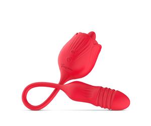 EDC Intimate Wellness Teazers Rose Vibrator with Thrusting Dildo