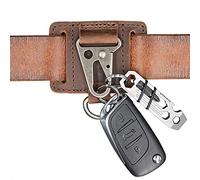 EDC Leather Key Ring Keychain Holder Belt Loop, Heavy Duty Belt Clip Key Fob Holder for Men, Key Ring on Belt, Solid Key Clip Key Chain, EDC Gear Essentials, Chestnut.